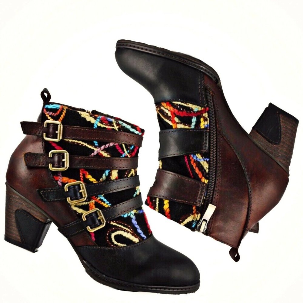 L' Artiste Leather Ankle Boots Black Brown Spring